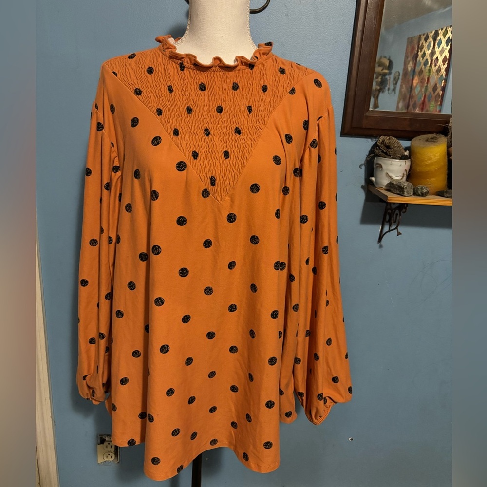 LuLaRoe, Orange, Smocked, Polka Dotted, Top